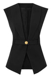 White Peak Lapel Sleeveless Satin Women Blazer