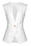 White Peak Lapel Sleeveless Satin Women Blazer