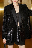 Sparkly Black Sequins Peak Lapel Double Breasted Women Prom Blazer