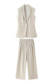 Khaki 2-Piece Peak Lapel Sleeveless Women Prom Suits
