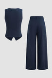 Navy 2-Piece Satin Sleeveless Women Prom Suits