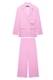 Pink 2 Piece Peak Lapel Women Prom Suits with Strings