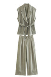 Grey Green 2-Piece Notched Lpael Sleeveless Women Prom Suits