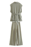 Grey Green 2-Piece Notched Lpael Sleeveless Women Prom Suits