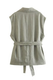Grey Green 2-Piece Notched Lpael Sleeveless Women Prom Suits