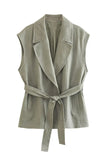 Grey Green 2-Piece Notched Lpael Sleeveless Women Prom Suits
