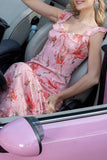 Pink Floral Ruffled A Line Party Dress