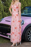 Pink Floral Ruffled A Line Party Dress