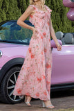 Pink Floral Ruffled A Line Party Dress