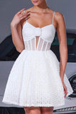 Corset White A Line Graduation Dress With 3D Flowers