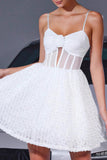 Corset White A Line Graduation Dress With 3D Flowers