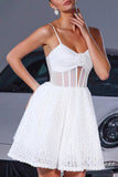 Corset White A Line Graduation Dress With 3D Flowers
