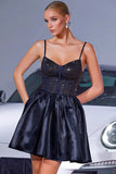 Navy A Line Spaghetti Straps Cocktail Dress With Beading