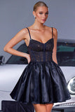 Navy A Line Spaghetti Straps Cocktail Dress With Beading
