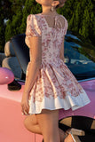 Blush Floral A Line Corset Homecoming Dress with Short Sleeves