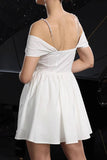 White Cold Shoulder A Line Keyhole Graduation Dress