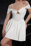 White Cold Shoulder A Line Keyhole Graduation Dress