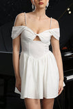 White Cold Shoulder A Line Keyhole Graduation Dress
