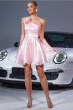 One Shoulder Blush A Line Cocktail Dress With 3D Flower
