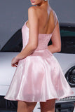 One Shoulder Blush A Line Cocktail Dress With 3D Flower