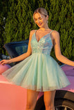 Sparkly Green Spaghetti Straps A Line Homecoming Dress