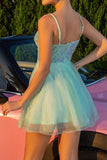 Sparkly Green Spaghetti Straps A Line Homecoming Dress