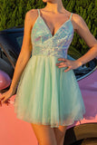 Sparkly Green Spaghetti Straps A Line Homecoming Dress