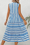 White and Blue Printed A Line Midi Summer Dress