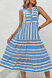 White and Blue Printed A Line Midi Summer Dress