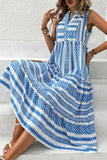 White and Blue Printed A Line Midi Summer Dress