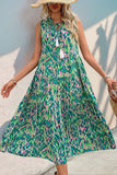 Blue Printed Sleeveless A Line Summer Dress