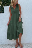Black A Line V-Neck Summer Dress with Buttons