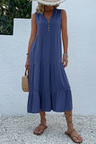 Black A Line V-Neck Summer Dress with Buttons