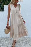 Black A Line V-Neck Summer Dress with Buttons