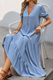 Grey Blue A Line V-Neck Summer Dress