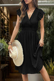 Black V-Neck A Line Pleated Summer Dress