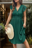 Black V-Neck A Line Pleated Summer Dress