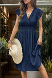 Black V-Neck A Line Pleated Summer Dress