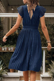 Black V-Neck A Line Pleated Summer Dress