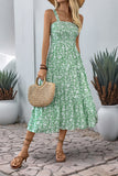 Black Floral A Line Tea Length Summer Dress
