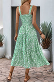 Black Floral A Line Tea Length Summer Dress
