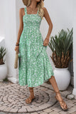 Black Floral A Line Tea Length Summer Dress