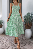 Black Floral A Line Tea Length Summer Dress