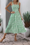 Black Floral A Line Tea Length Summer Dress