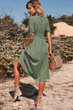 Black V-Neck A Line Summer Dress with Buttons