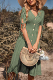 Black V-Neck A Line Summer Dress with Buttons
