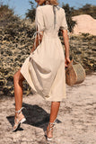 Black V-Neck A Line Summer Dress with Buttons