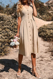 Black V-Neck A Line Summer Dress with Buttons