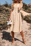 Black V-Neck A Line Summer Dress with Buttons