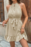 Khaki A Line Ruffled Summer Dress with Belt